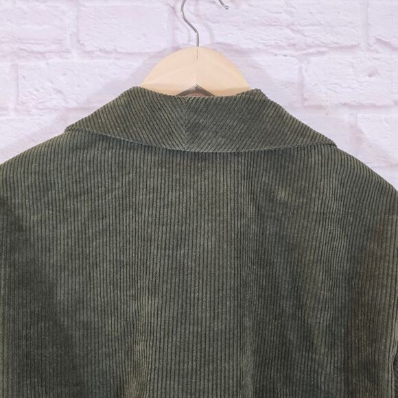 M Shein Dark Olive Green Statement Collar Corduroy Crop Top Size S Long Sleeve - Picture 6 of 9